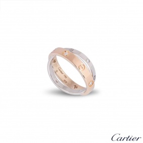 Cartier Rose & White Gold Half Diamond Love Ring Size 51 B4094300